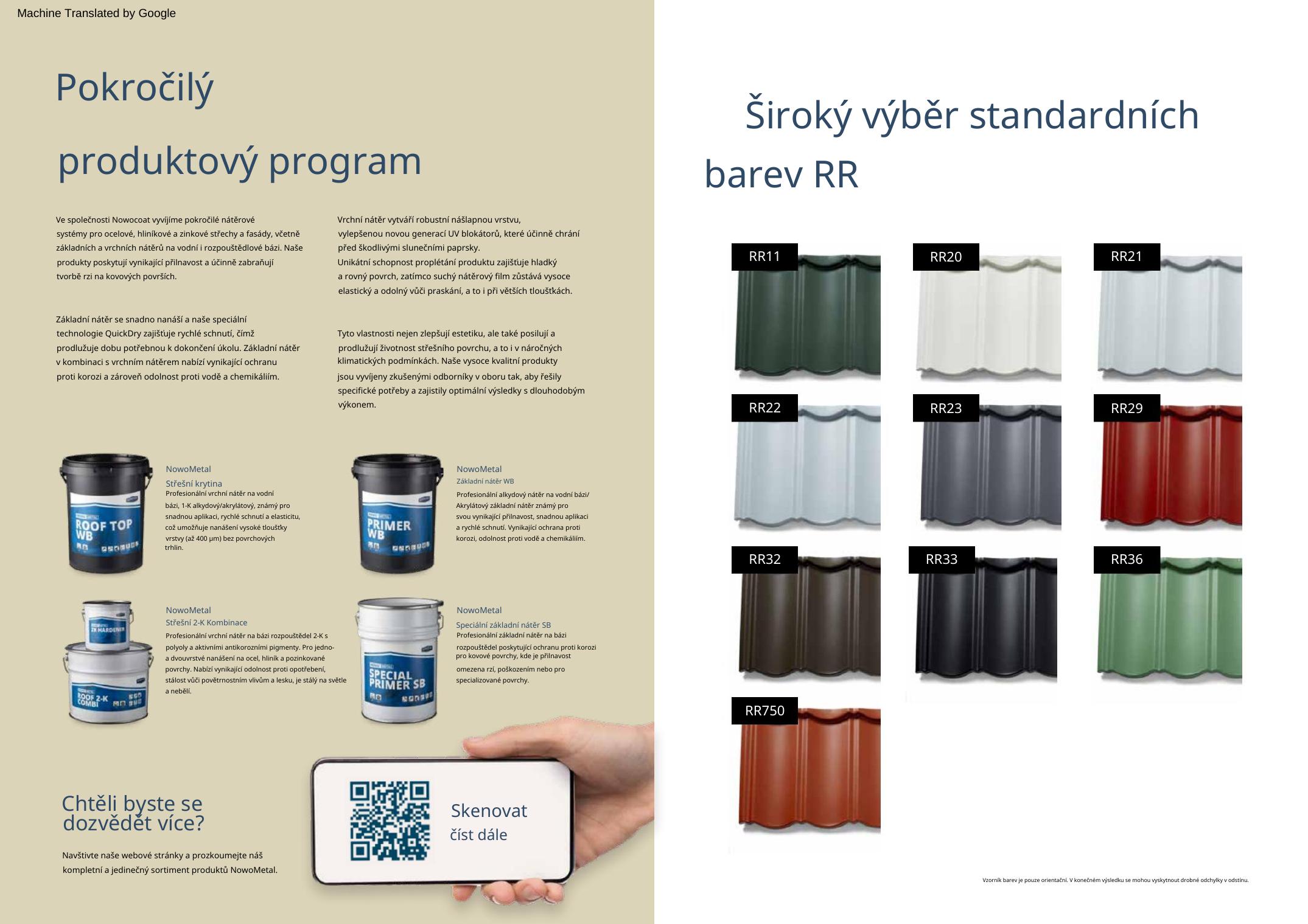 Vzorník RR odstínů NowoCoat pro plechové střechy